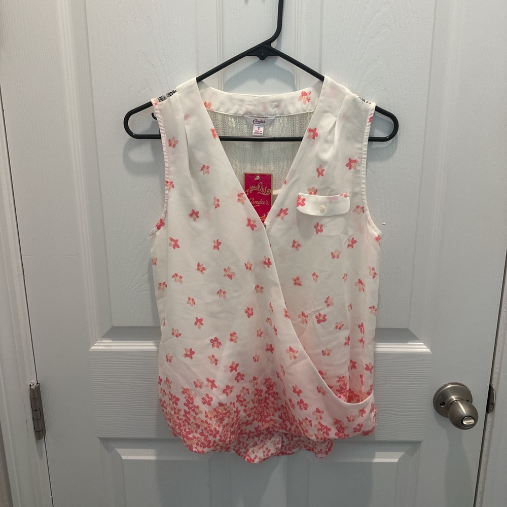 Candie's Sleeveless Floral Wrap-Front Blouse